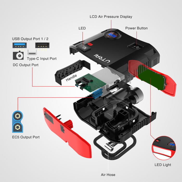 Utrai Jstar 5 - 12V 2000A starthulp - 24000mAH powerbank - 150PSI luchtcompressor - Afbeelding 16