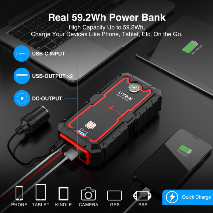 Utrai Jstar One - 12V 2000A starthulp - 22000mAH powerbank - Afbeelding 3