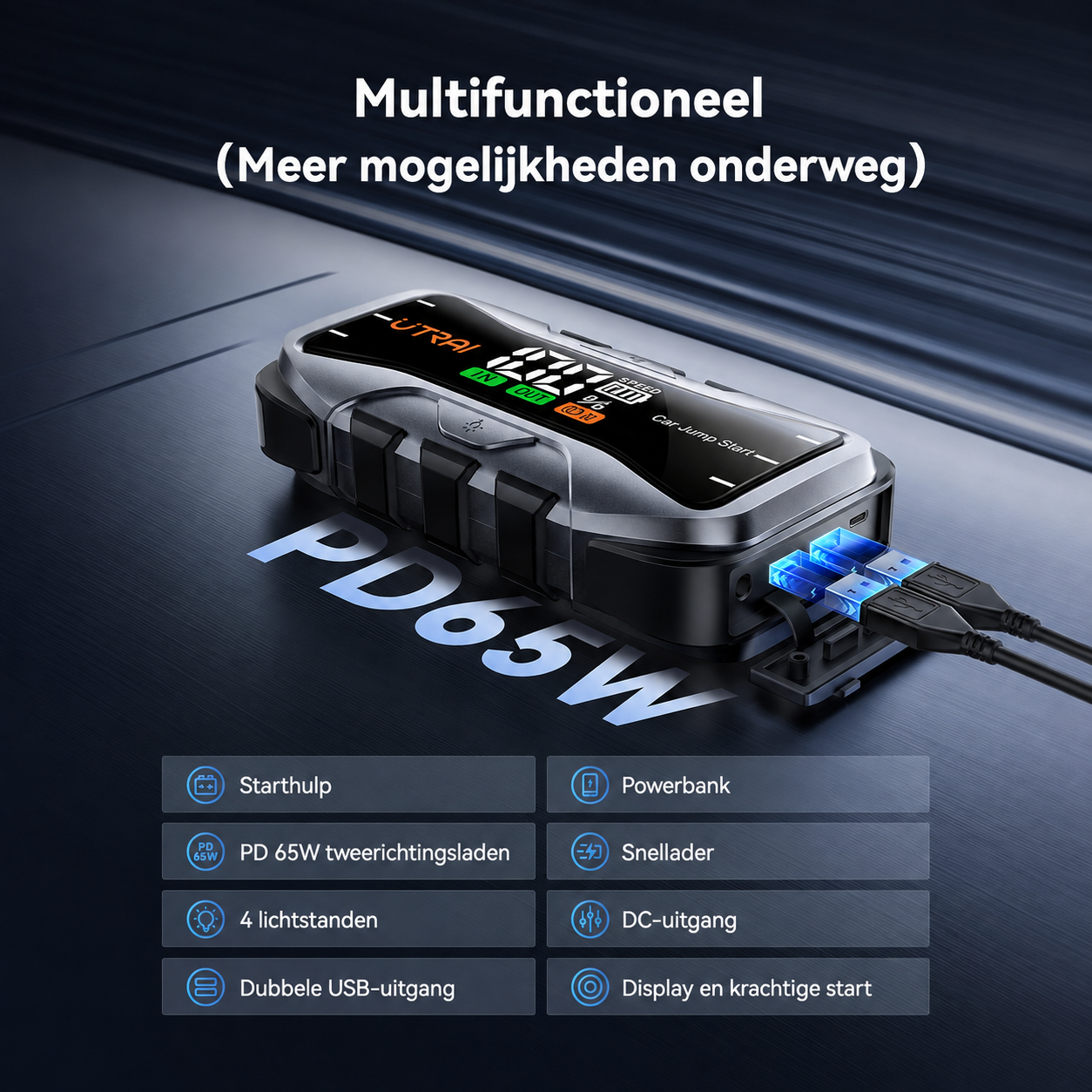UTRAI JS-10 als jumpstarter, powerbank en noodpakket