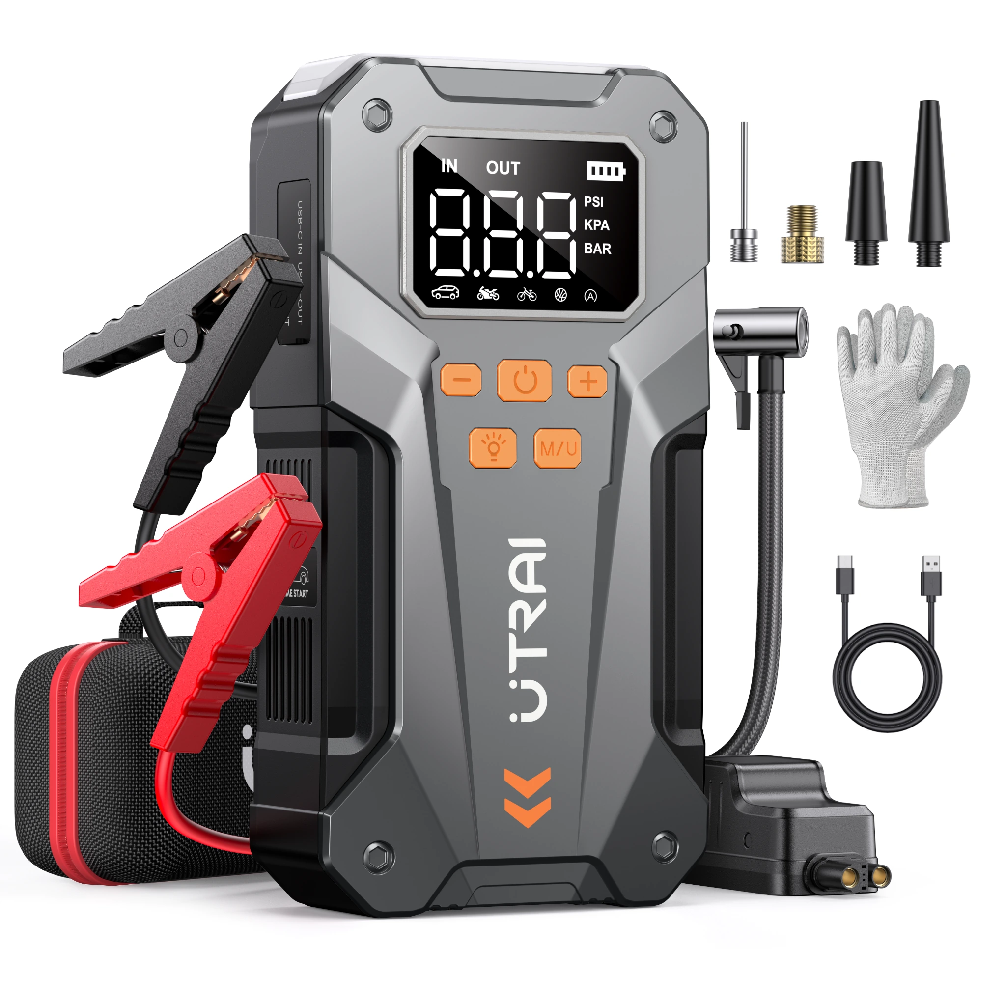 UTRAI JS-20 met accuklemmen, luchtslang en accessoires