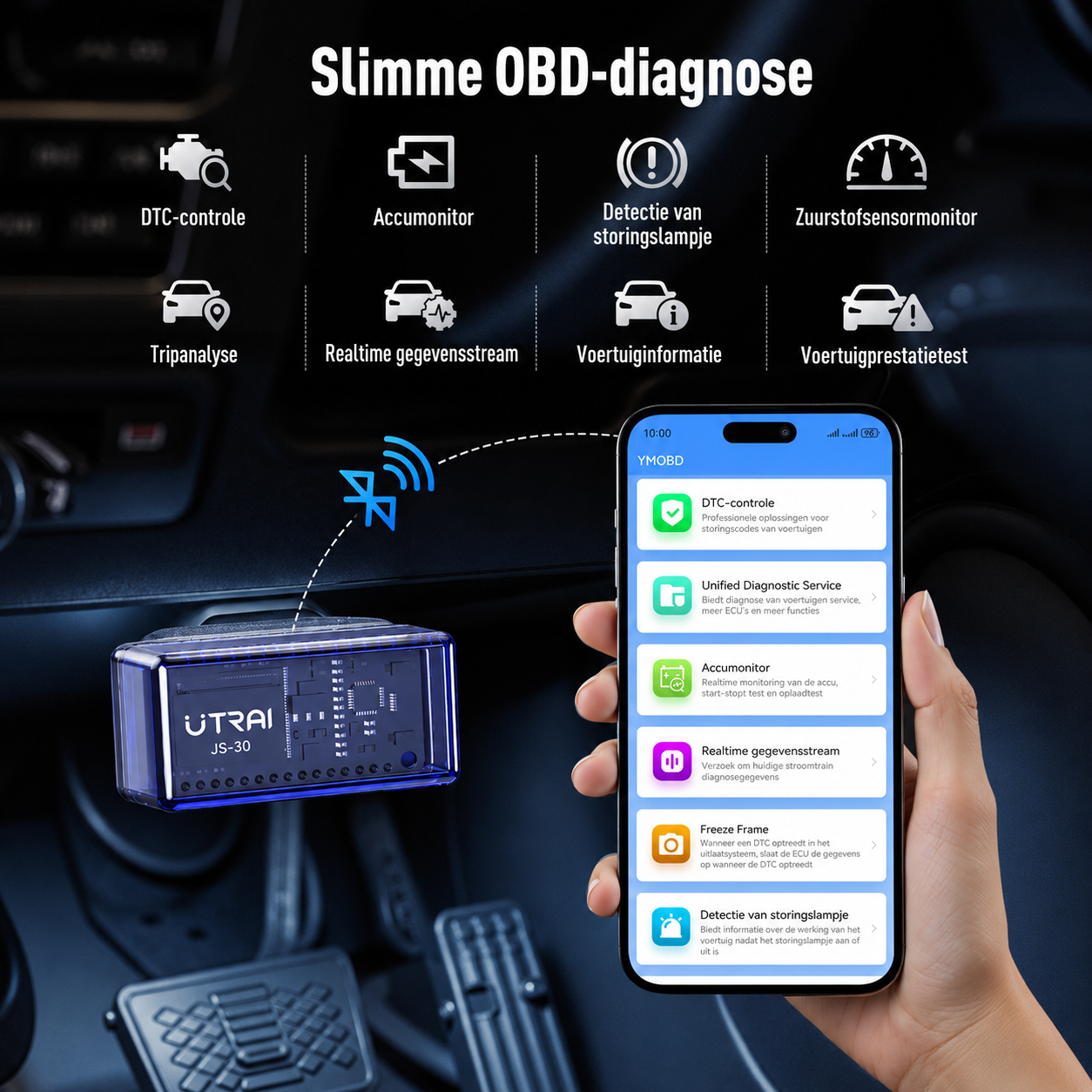 OBD-diagnose via de UTRAI JS-30 en smartphone-app