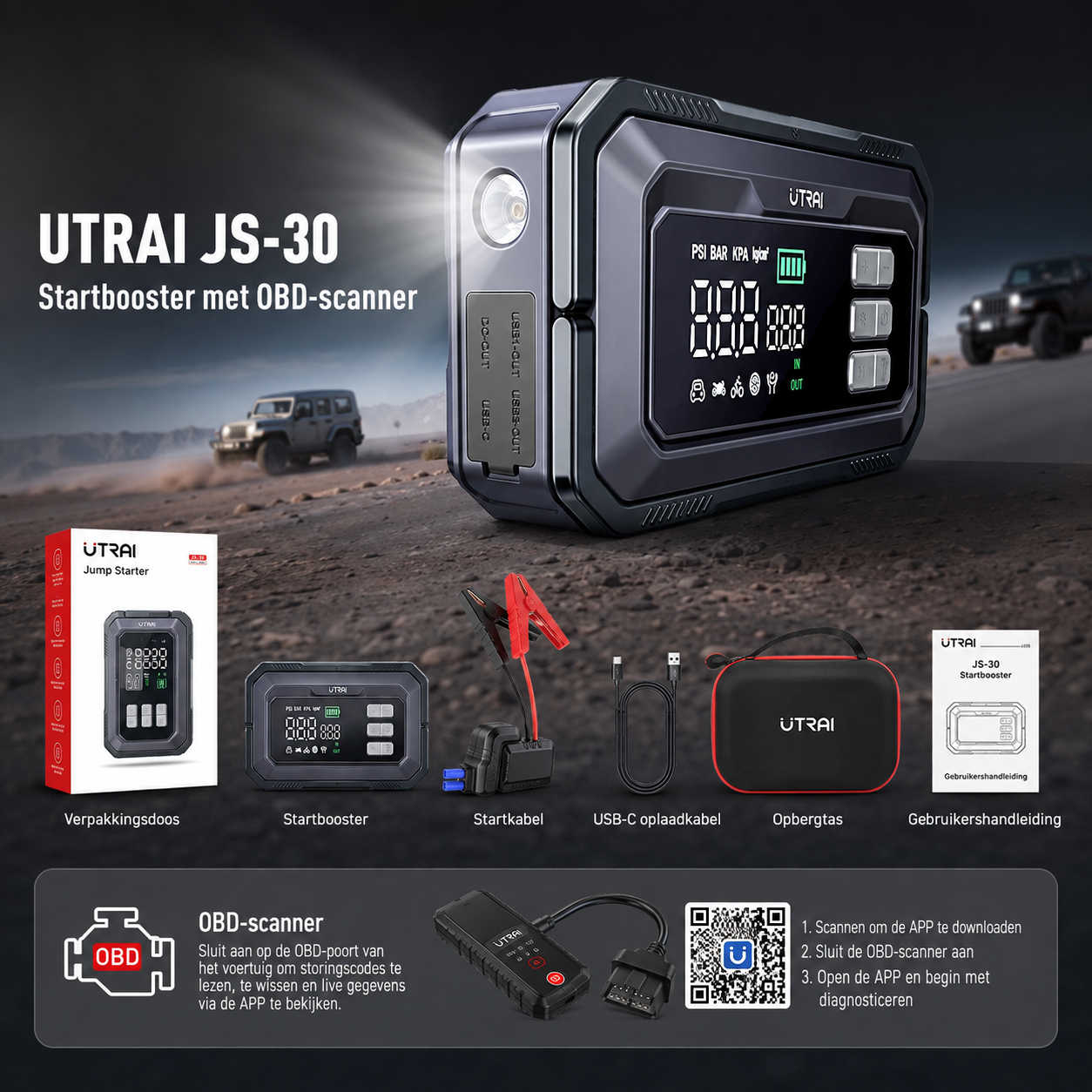 UTRAI JS-30 jumpstarter met OBD-accessoires