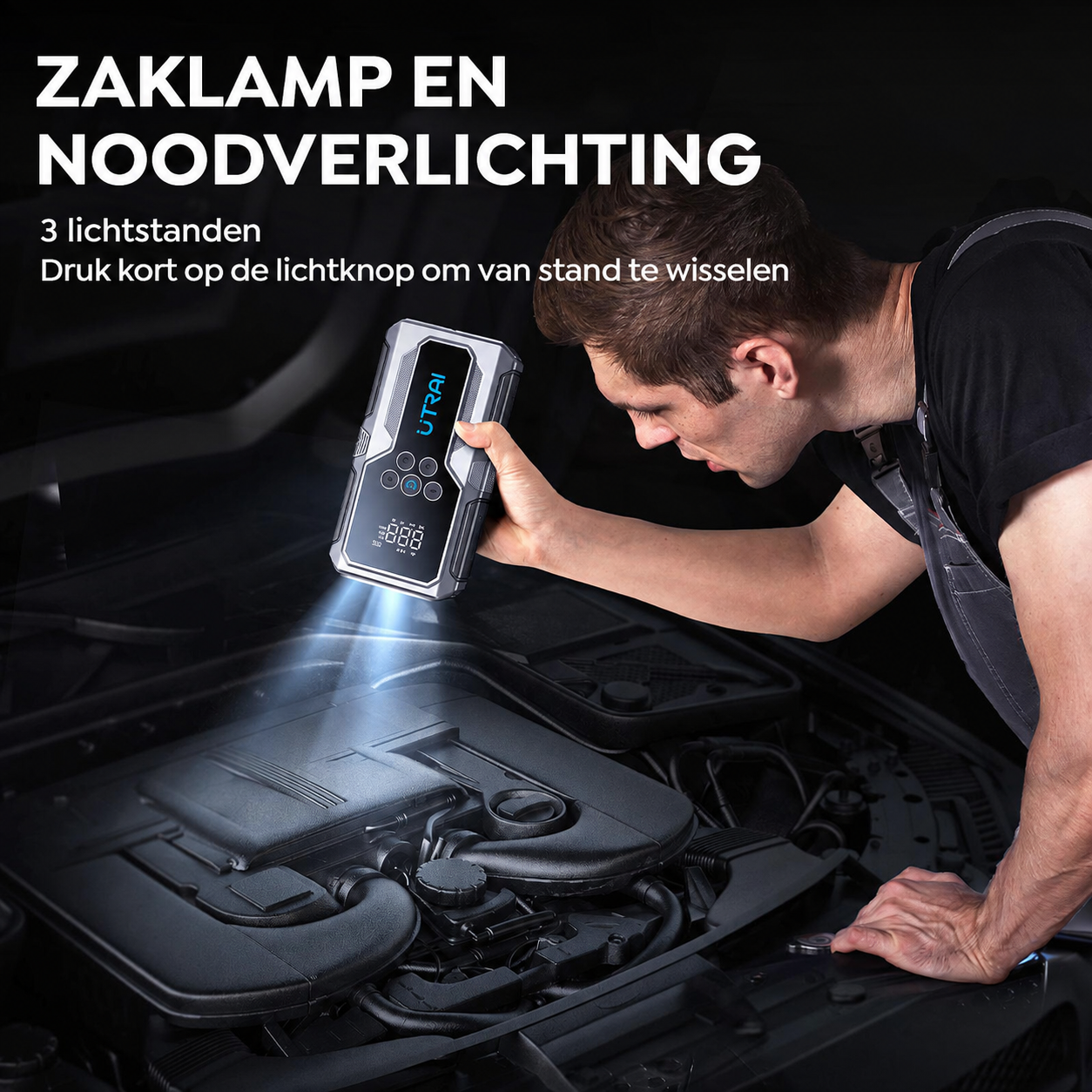Ingebouwde LED-verlichting op de UTRAI JS-9 jumpstarter