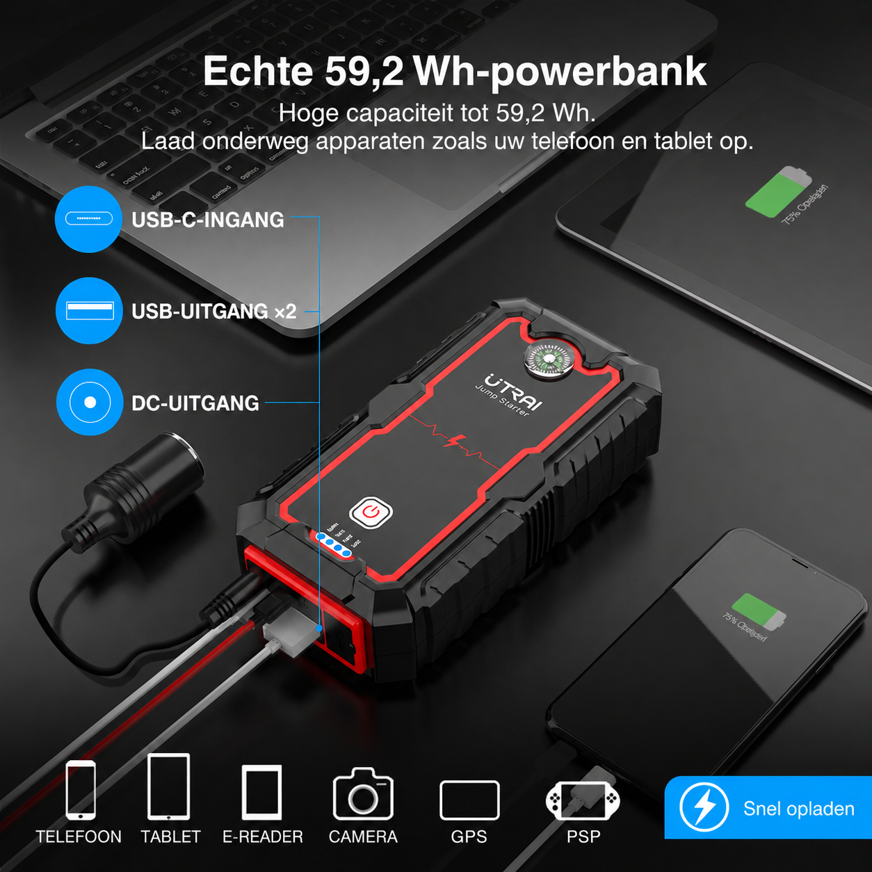 Mobiele apparaten opladen met de powerbankfunctie van de UTRAI JS-One