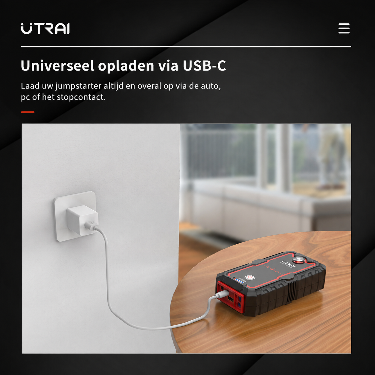USB-C-aansluiting voor het opladen van de UTRAI JS-One